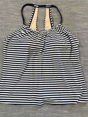Kona Sol Large Navy White Stripe Nautical Beach Halter Cute Tankini Swimsuit Top